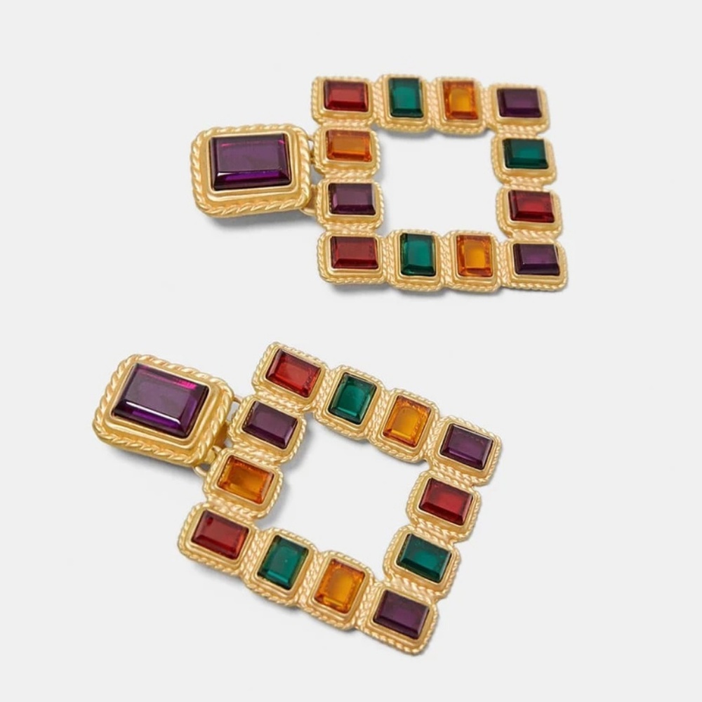 Colorful Square Crystal Earrings - Picture 4 of 4